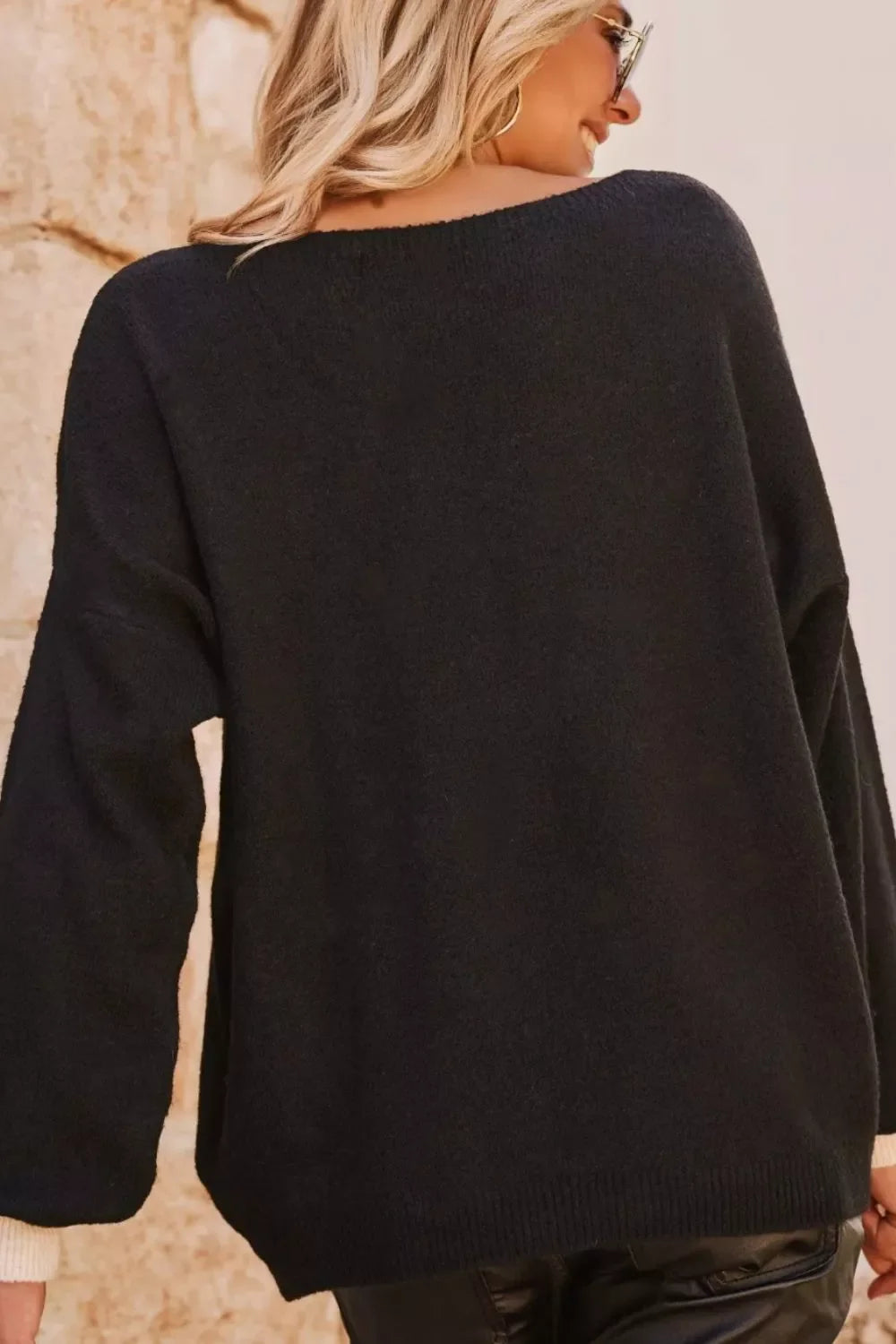 Heart Round Neck Long Sleeve Sweater