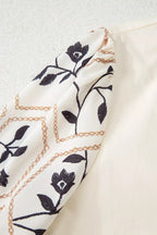 Notched Floral Sleeve Blouse