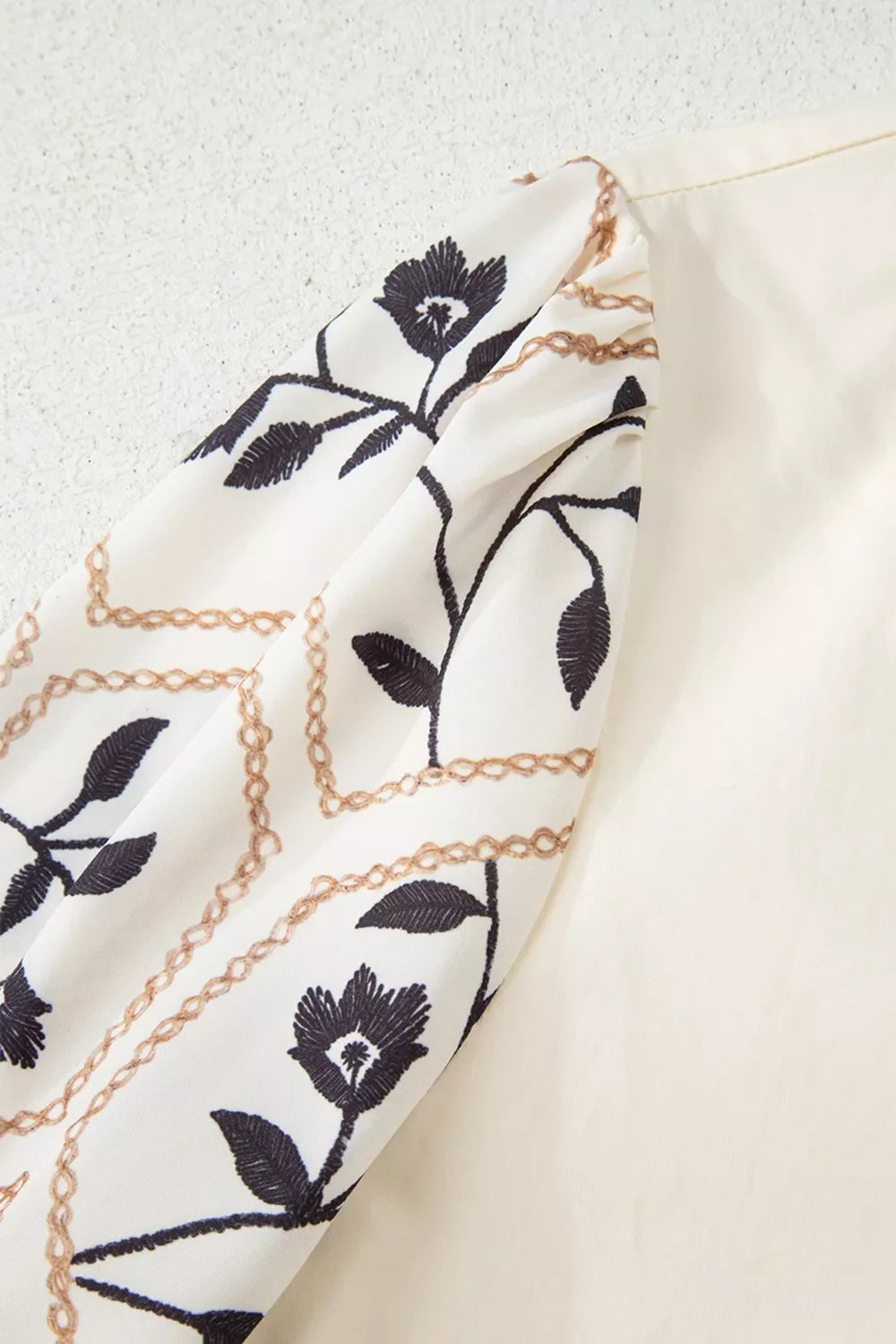 Notched Floral Sleeve Blouse
