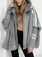 Hooded Faux Fur Striped Trim Outerwear