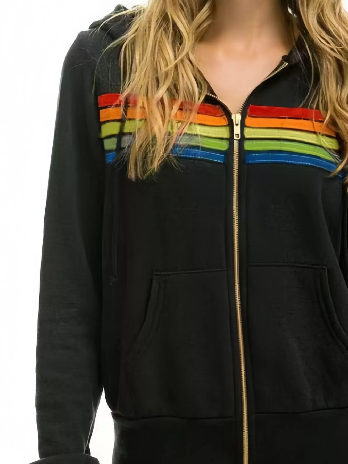Full Size Striped Zip-Up Hoodie Plus Size