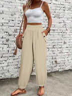 Smocked Textured Casual Pants