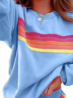 Striped Round Neck Sweatshirt and Shorts Set