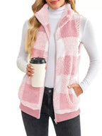 Full Size Color Block Zip Up Vest Coat Plus Size