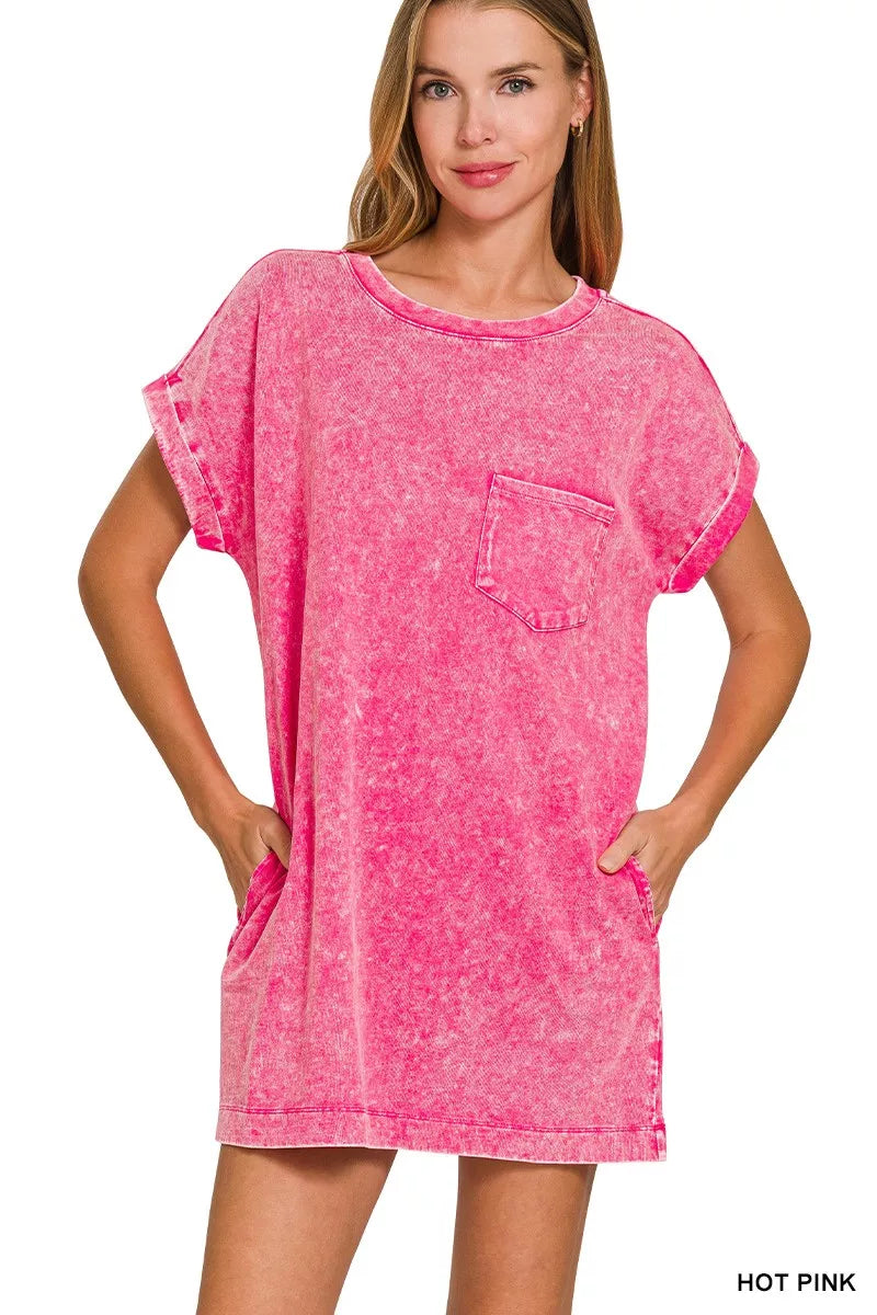Zenana Premium Cotton Washed T-Shirt Dress