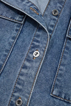 Button Flap Pocket Cuffed Short Sleeve Denim Shacket