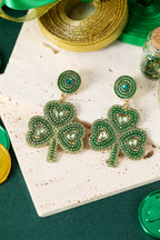 Green St Patrick Retro Beaded Clover Earrings