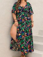 Plus Size Printed Maxi Split Dress