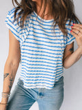 Stripe Textured Short Sleeve Patchwork T Shirt