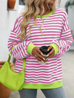 Striped Round Neck Dropped Shoulder Sweatshirt