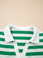 Stripe Collar V Neck Ruffled Short Sleeve Blouse