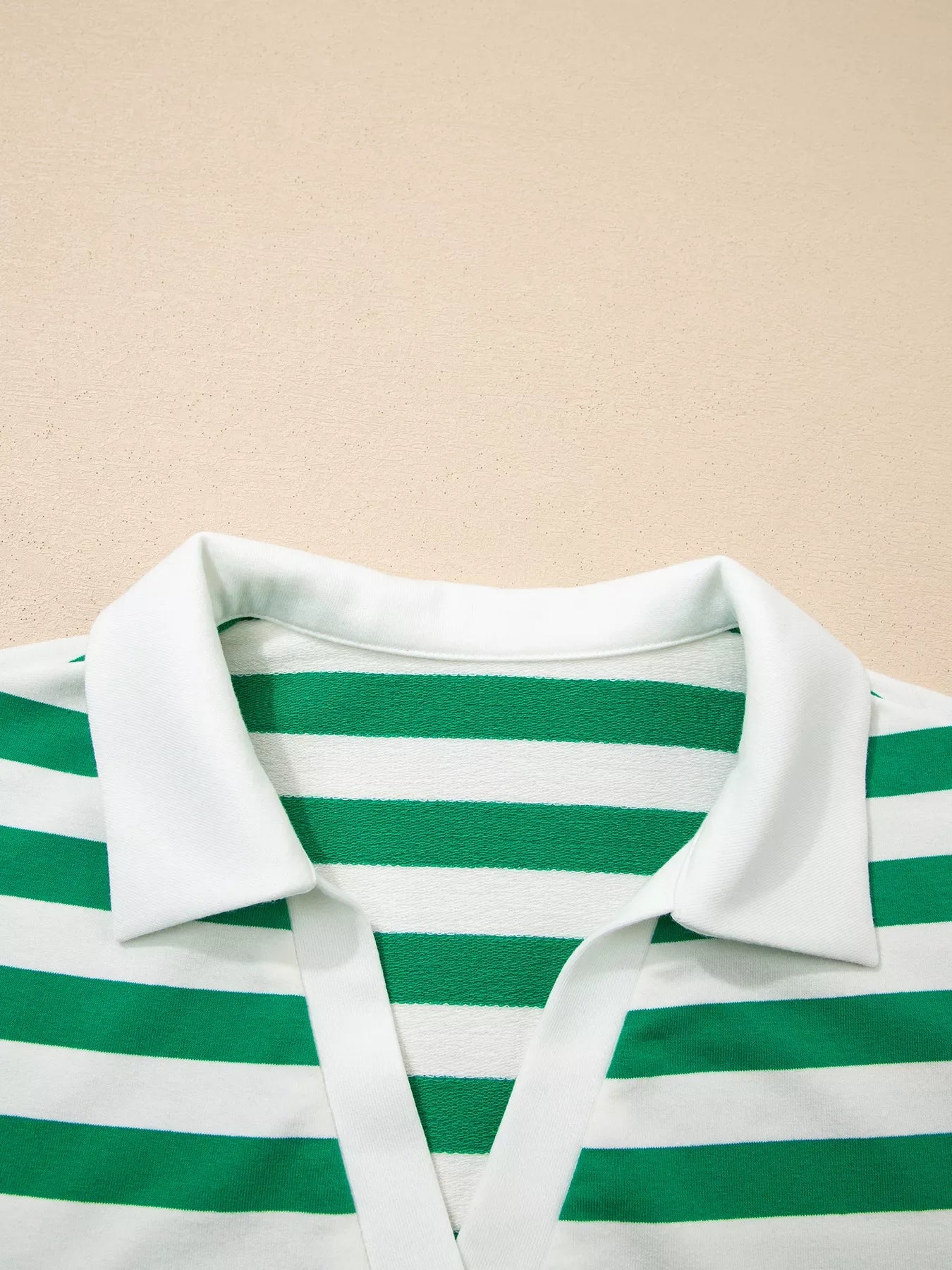 Stripe Collar V Neck Ruffled Short Sleeve Blouse