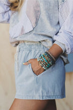 Striped Denim Shorts with Drawstring Waist