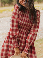 Plaid Smocked Long Sleeve Mini Dress