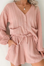 Cable Knit V Neck Cardigan and Shorts Set
