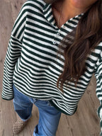 Button Detail Dropped Shoulder Striped Sweater