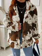 Cow Print Plush Hooded Outerwear