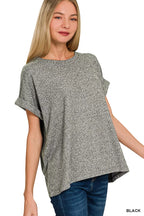 Zenana Soft Melange Hacci Short Sleeve Round Neck Top