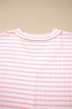 Plus Size Stripe Plus Size V Neck Exposed Seam Patchwork T Shirt