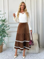 Velvet Tiered Midi Skirt
