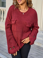 Pocket Detail Round Neck Sweater