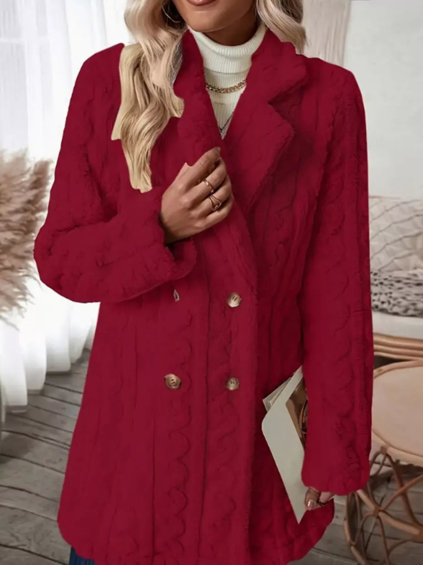 Cozy Faux Shearling Double-Breasted Outerwear