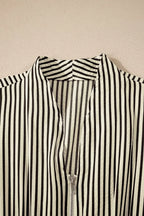 Stripe V Neck Zip Front Cinched High Waist Midi Dress
