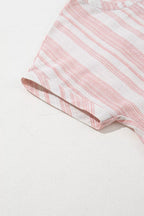 Striped Button Detail Short Sleeve Blouse