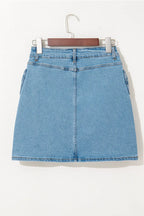 Acid Wash Bowknot Details High Waist Denim Skirt