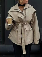 Tie Waist Snap Down Trench Coat