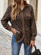 Leopard Print Corduroy Button-Up Jacket