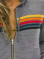 Full Size Striped Zip-Up Hoodie Plus Size