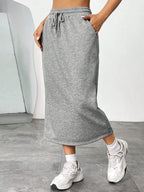 Slit Drawstring Midi Skirt