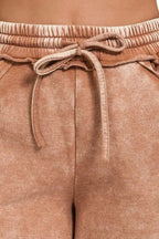Zenana Acid Wash Fleece Drawstring Shorts With Pockets