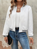 Striped Trim Zip Up Jacket