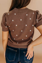 Ribbed Polka Dot Round Neck Knit Top