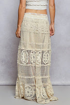 POL Crochet Floral Flared Skirt with Elastic Waist Band