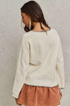 SO ME Horse Knit Sweater Top with Blanket Stitch