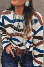 Chevron Striped Round Neck Sweater