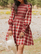 Plaid Smocked Long Sleeve Mini Dress
