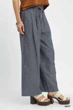 Umgee Drawstring Striped Wide-Leg Pants