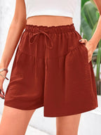 Full Size Casual Drawstring High Waist Relaxed Shorts Plus Size