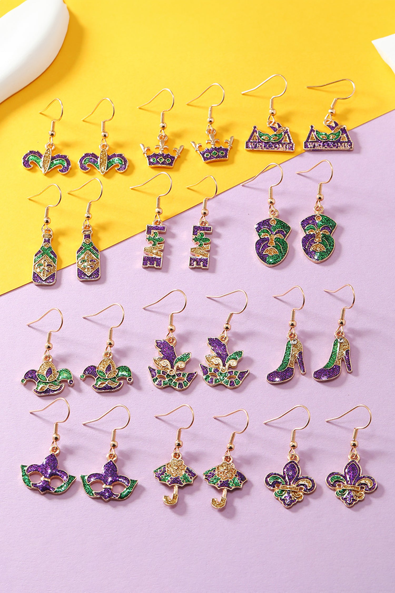 Gold Bold Shimmery Fleur De Lis Open Hook Earrings