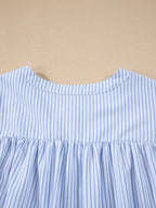 Stripe Floral Embroidered Billowy Sleeve Tunic Baggy Shirt