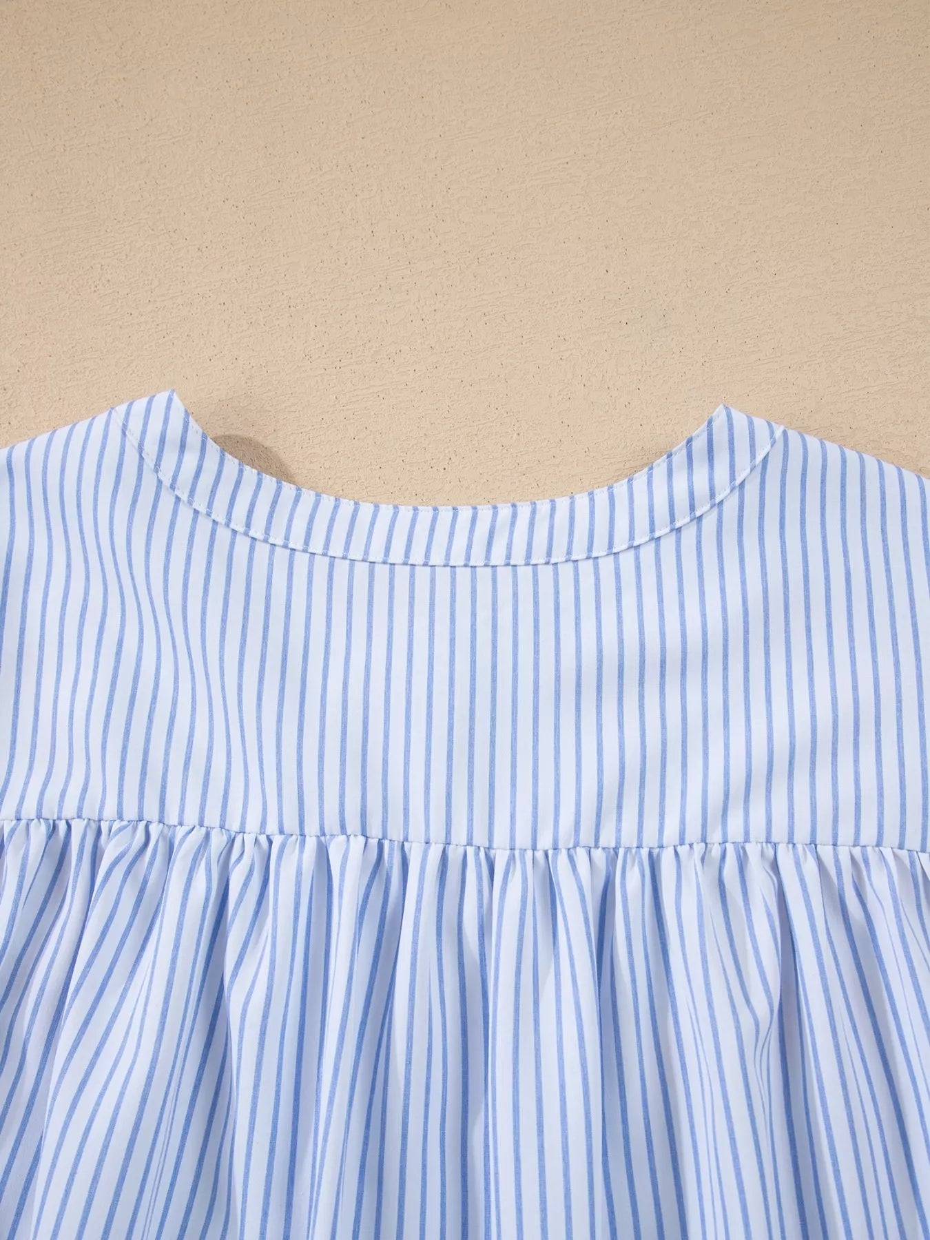 Stripe Floral Embroidered Billowy Sleeve Tunic Baggy Shirt