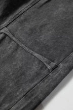 Mineral Wash Lace-up High Waist Raw Hem Patched Pocket Pants