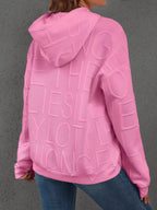 Full Size Textured Embossed Long Sleeve Hoodie Plus Size