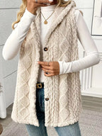 Hooded Button-Up Sherpa Vest Coat
