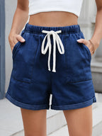 Drawstring Wash Denim Shorts