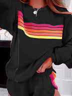 Striped Round Neck Sweatshirt and Shorts Set